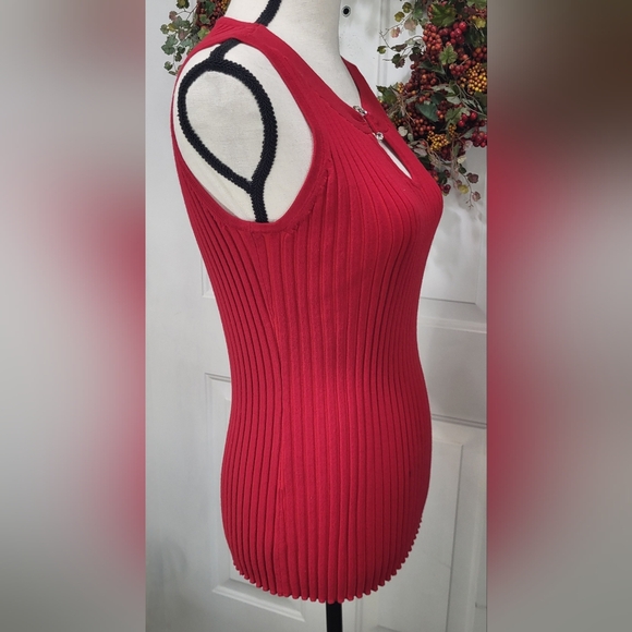 Belldini Red Hot Ribbed Stretchy Sleeveless Rhinestone Bling Top Size L Red - Picture 2 of 5